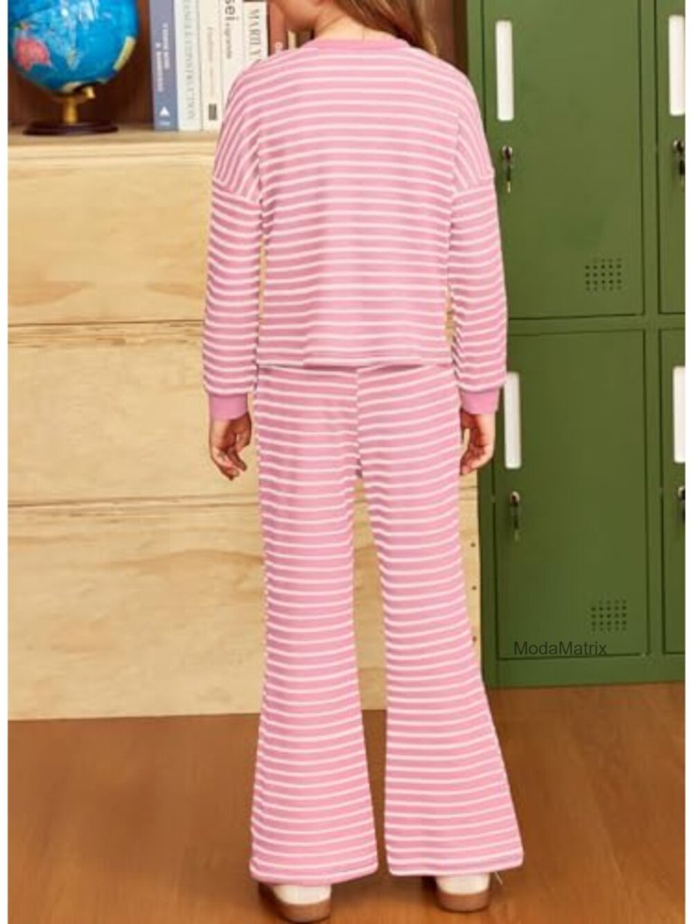 Girls Waffle Sweatshirt & Pants 2-Piece Set Long Sleeve Striped Casual - Picture 3 of 6